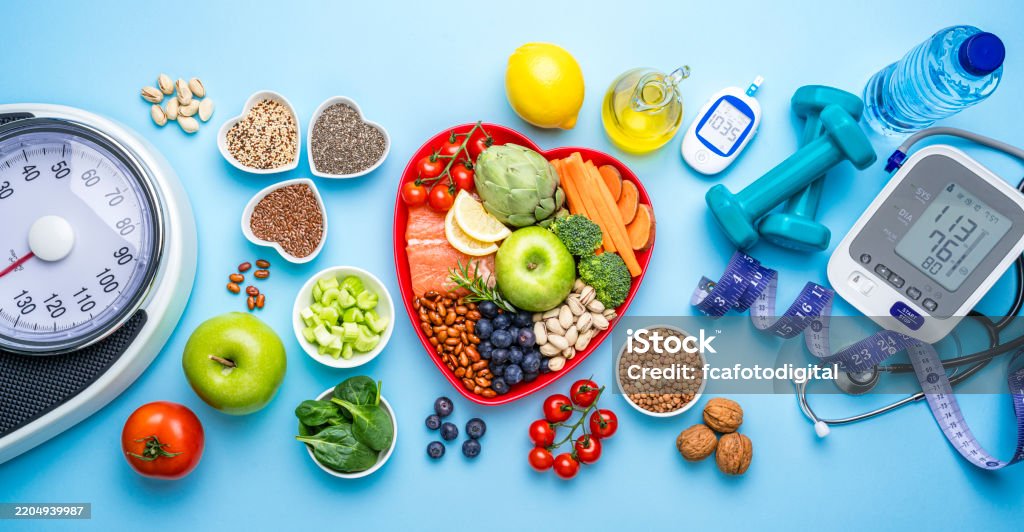 Blood pressure, glucose and weight control, balanced diet and exercising for a healthy living